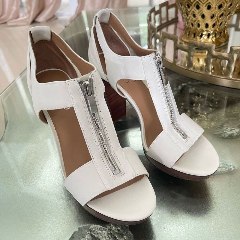 Franco Sarto white leather mydrid top zip heel size 6 - Picture 4 of 10